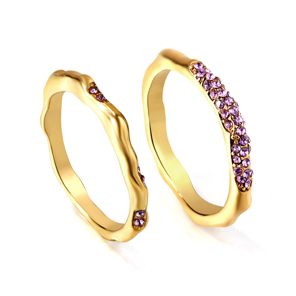 Amethyst Wave Stacking Ring Set