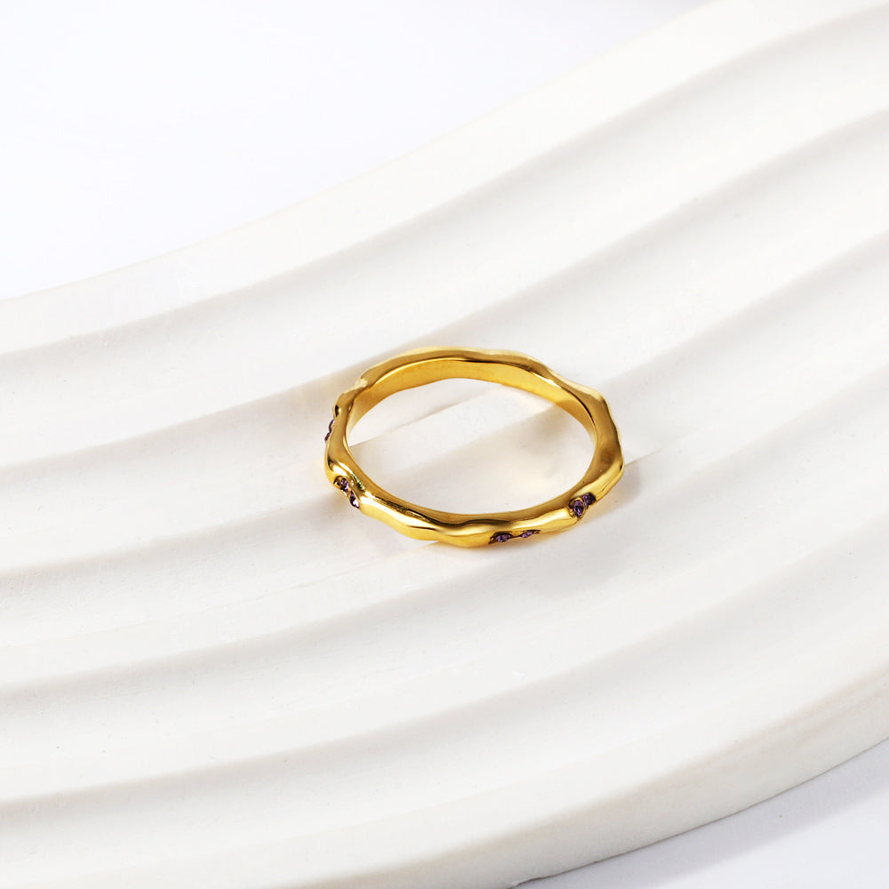 Amethyst Wave Stacking Ring Set